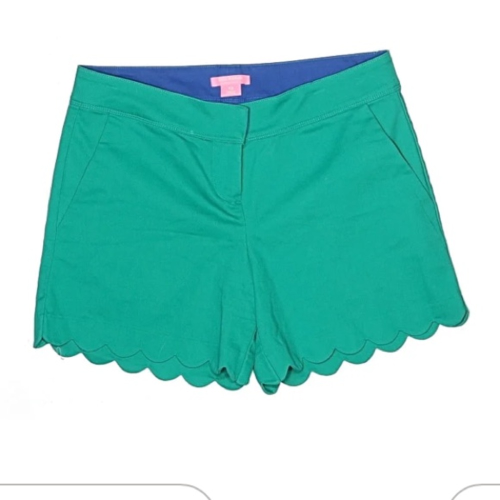 Isaac Mizrahi Green Scallop-Hem High Waist Shorts size 10 EUC